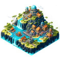 岛屿,卡通,蓝色,绿色,橙色PNG