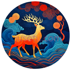 鹿,中国风插画,黄色PNG