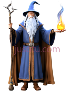 巫师,奇幻,蓝色长袍配棕色披风PNG