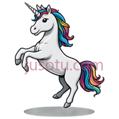 独角兽,卡通,白色身体,彩虹色鬃毛,尾巴PNG