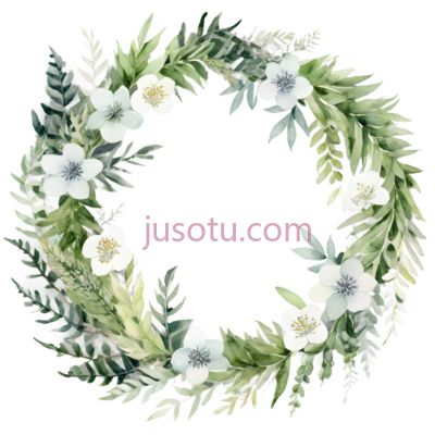 花环,水彩画,绿色,白色,灰色, PNG