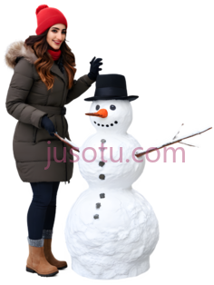 美女,堆雪人, PNG