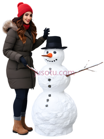 美女,堆雪人, PNG