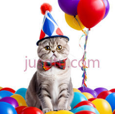 猫,戴生日帽,灰色PNG