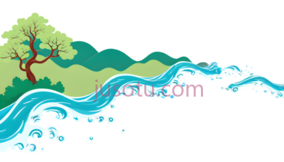 树,波浪,卡通,绿色,蓝色, PNG