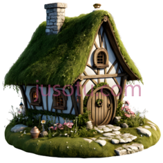 小屋,童话,绿色屋顶,白色墙壁PNG