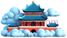 亭子,卡通,蓝色,红色PNG