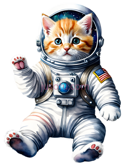 可爱的小猫,穿宇航服, PNG