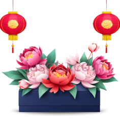 灯笼,花束,中式,红色,粉色PNG
