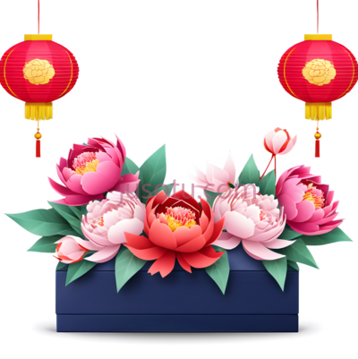 灯笼,花束,中式,红色,粉色, PNG