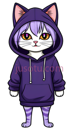 卡通猫,可爱,紫色PNG