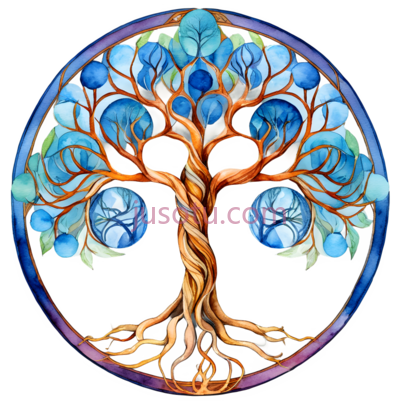 生命之树,插画,蓝色,橙色, PNG