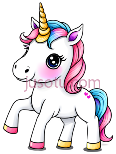 独角兽,卡通,白色,黄色,蓝色,粉色PNG