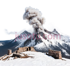 火山,自然景观,灰色烟雾, 白色雪地PNG