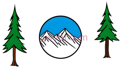 树木,山峰,卡通,绿色,白色,蓝色, PNG