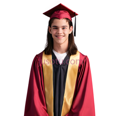 毕业典礼服装,学术礼服,红色,金色, PNG