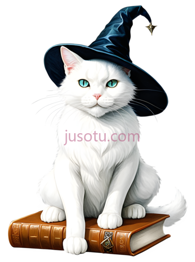 猫,戴着魔法师帽子的白猫,白色, PNG