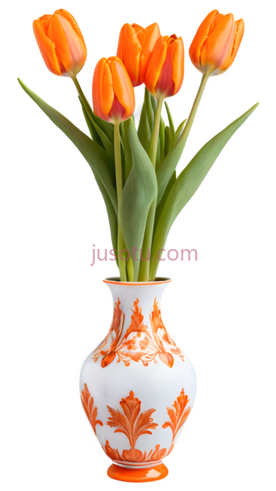 花瓶,传统花卉图案,橙色,白色, PNG