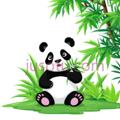 卡通熊猫,绿色森林PNG