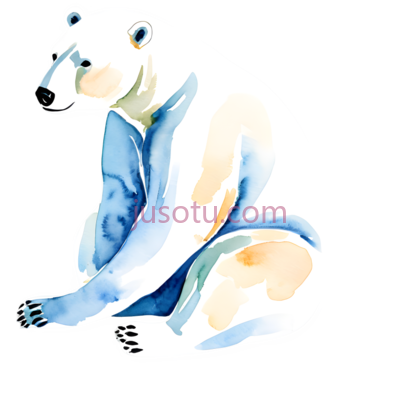北极熊,水彩画,白色, 蓝色, 橙色, PNG