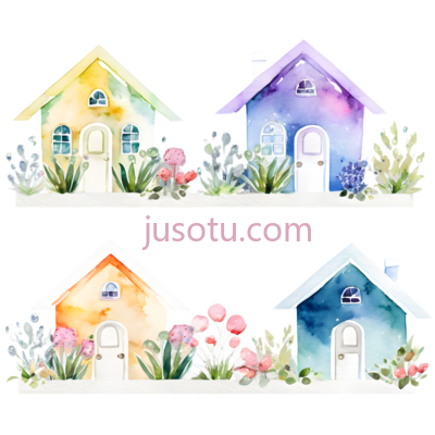 房子,水彩画,蓝色, PNG