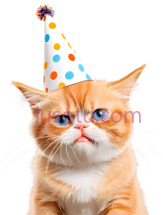 橘猫,生日帽子PNG