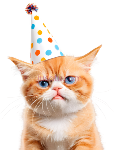 橘猫,生日帽子, PNG