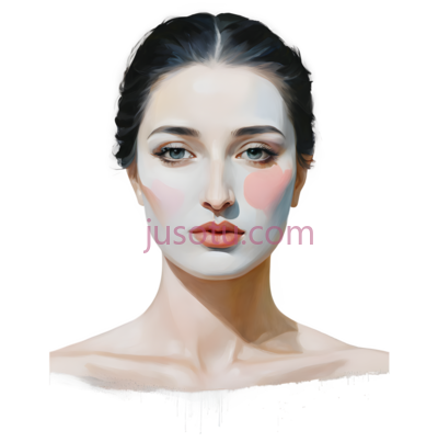 女性肖像,插画,黑色背景, 白色面部, PNG