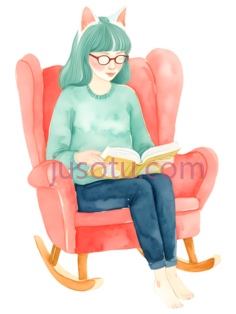 女性,阅读, PNG