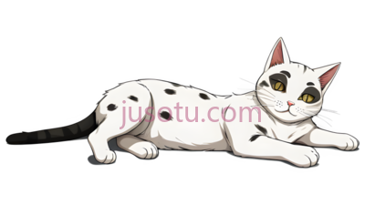 猫,卡通,白色带黑色斑点, PNG