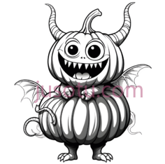 南瓜恶魔,卡通,黑白PNG