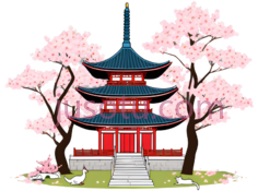 卡通,大雁塔,樱花, PNG