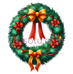 圣诞花环,节日装饰,绿色,红色,黄色PNG