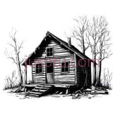 小木屋,素描,黑白PNG