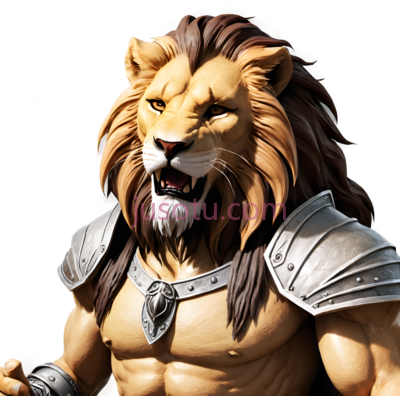 狮子战士,盔甲,肌肉发达,金色,棕色,银色, PNG