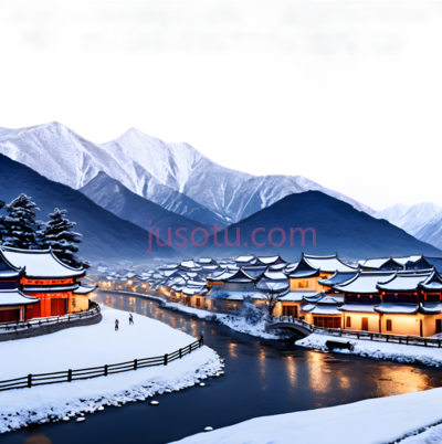 古镇,中式建筑,白色,红色,黄色, PNG