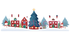 房子,圣诞树,雪人,卡通,白色PNG