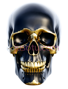 人头骨,3D,黑色,金色PNG