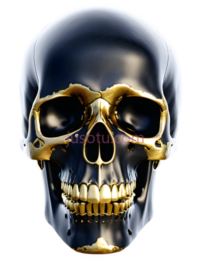 人头骨,3D,黑色,金色, PNG