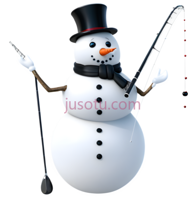 雪人,礼帽,鱼竿, PNG
