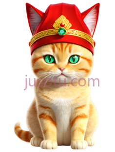 猫,红色,财神帽,金色,钻石PNG