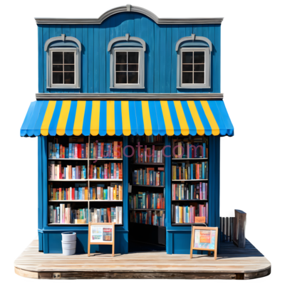 书店,卡通,蓝色,黄色, PNG