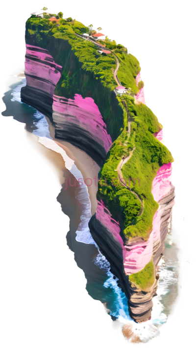 岛屿,自然景观,绿色,粉色,蓝色, PNG
