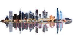 城市天际线,现代都市,蓝色,白色,黄色PNG