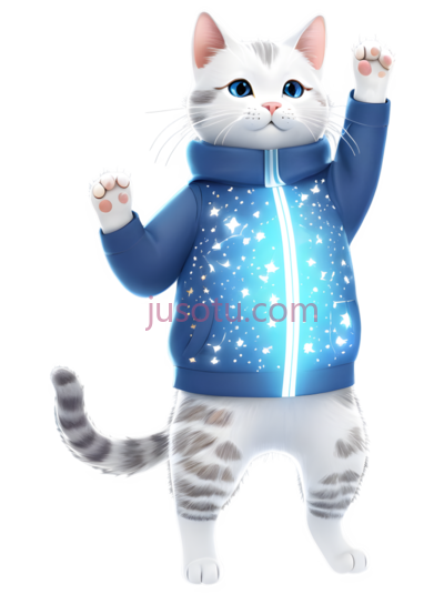 猫,卡通,蓝色夹克,白色身体, PNG