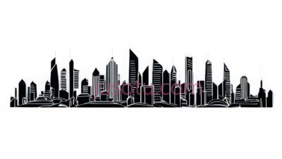 城市天际线,线条勾勒,白色, PNG