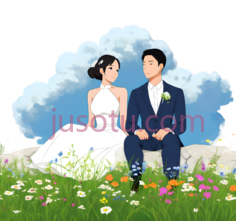 情侣,草地,婚纱PNG
