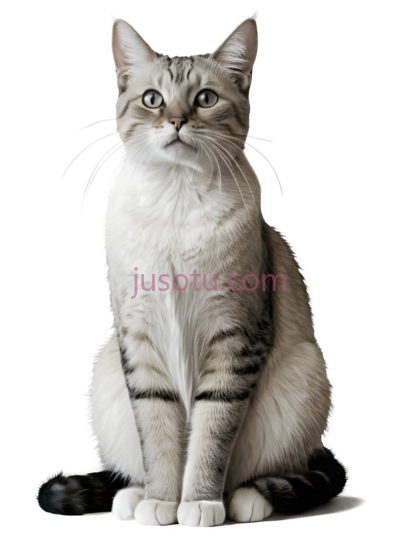 猫,坐姿,白色,灰色, PNG