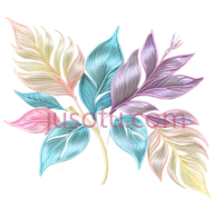 叶子,水彩画,黄色,蓝色,紫色PNG