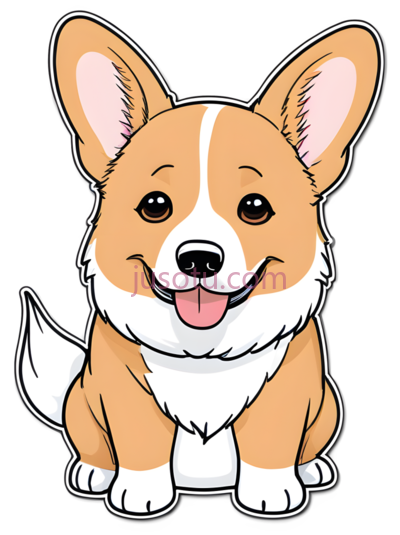 柯基犬,卡通,棕色,白色, PNG